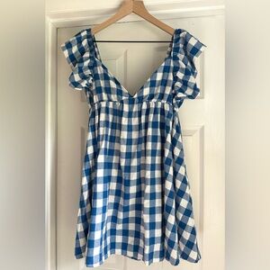 BiBi Gingham Checkered Blue Mini Dress Tie Back Size Medium